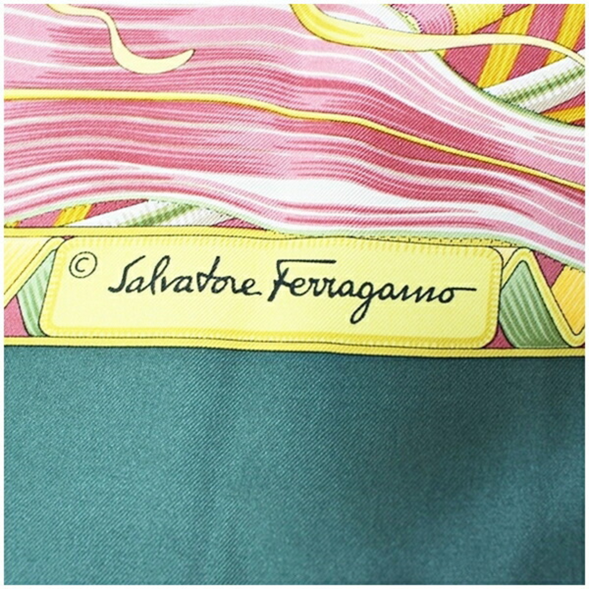 Salvatore Ferragamo Silk Scarf Muffler Green x Ivory SALVATORE FERRAGAMO Women's