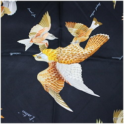 Hermes Silk Scarf Muffler Carre 90 "L'Intrus" Intruder Black Women's Bird Pattern