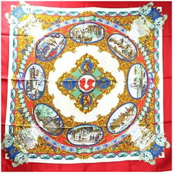 Hermes Silk Scarf Muffler Carre 90 "L'ENTENTE CORDIALE" Franco-British Alliance Red A Rank Women's