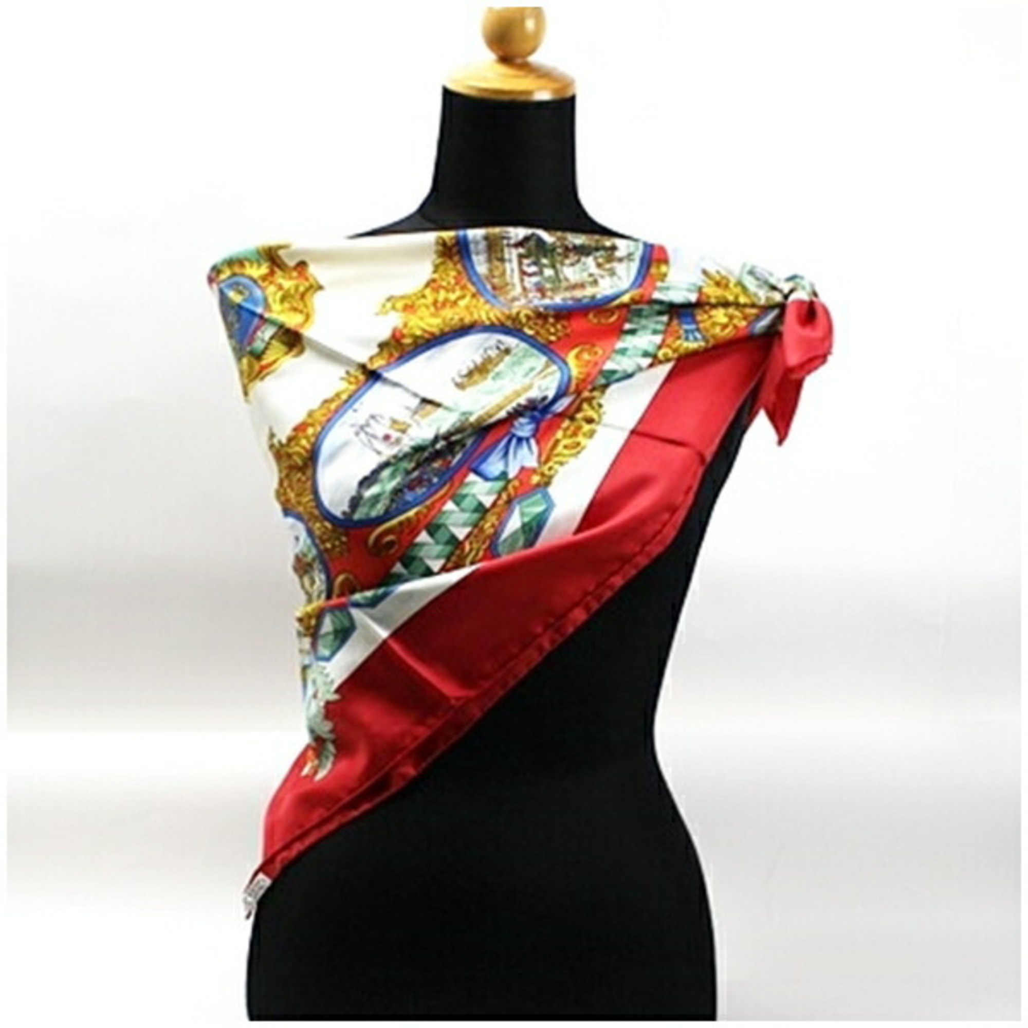 Hermes Silk Scarf Muffler Carre 90 "L'ENTENTE CORDIALE" Franco-British Alliance Red A Rank Women's