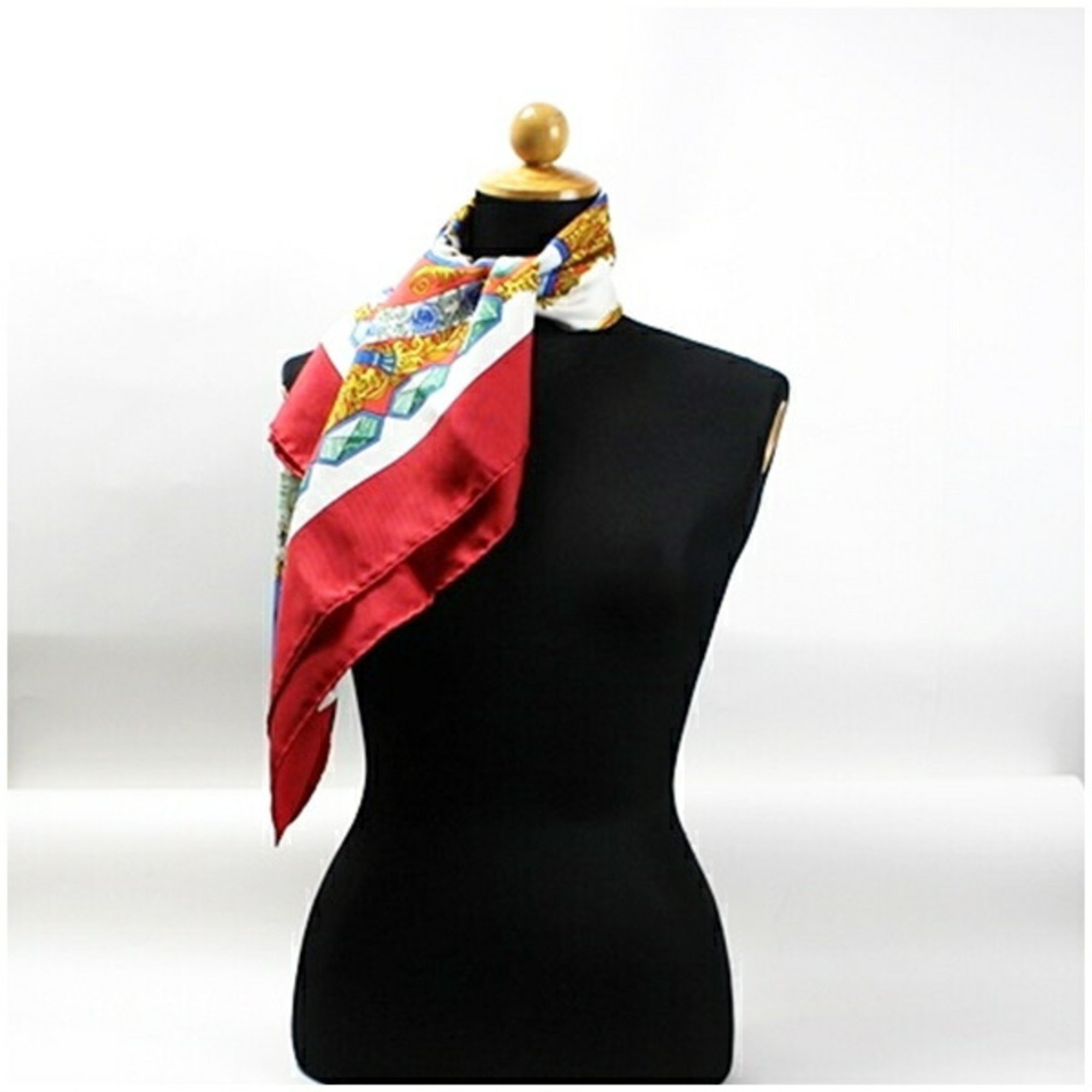 Hermes Silk Scarf Muffler Carre 90 "L'ENTENTE CORDIALE" Franco-British Alliance Red A Rank Women's