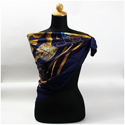 Hermes Carre 90 Scarf Muffler "LES TAMBOURS" Tambour Drum Navy Women's