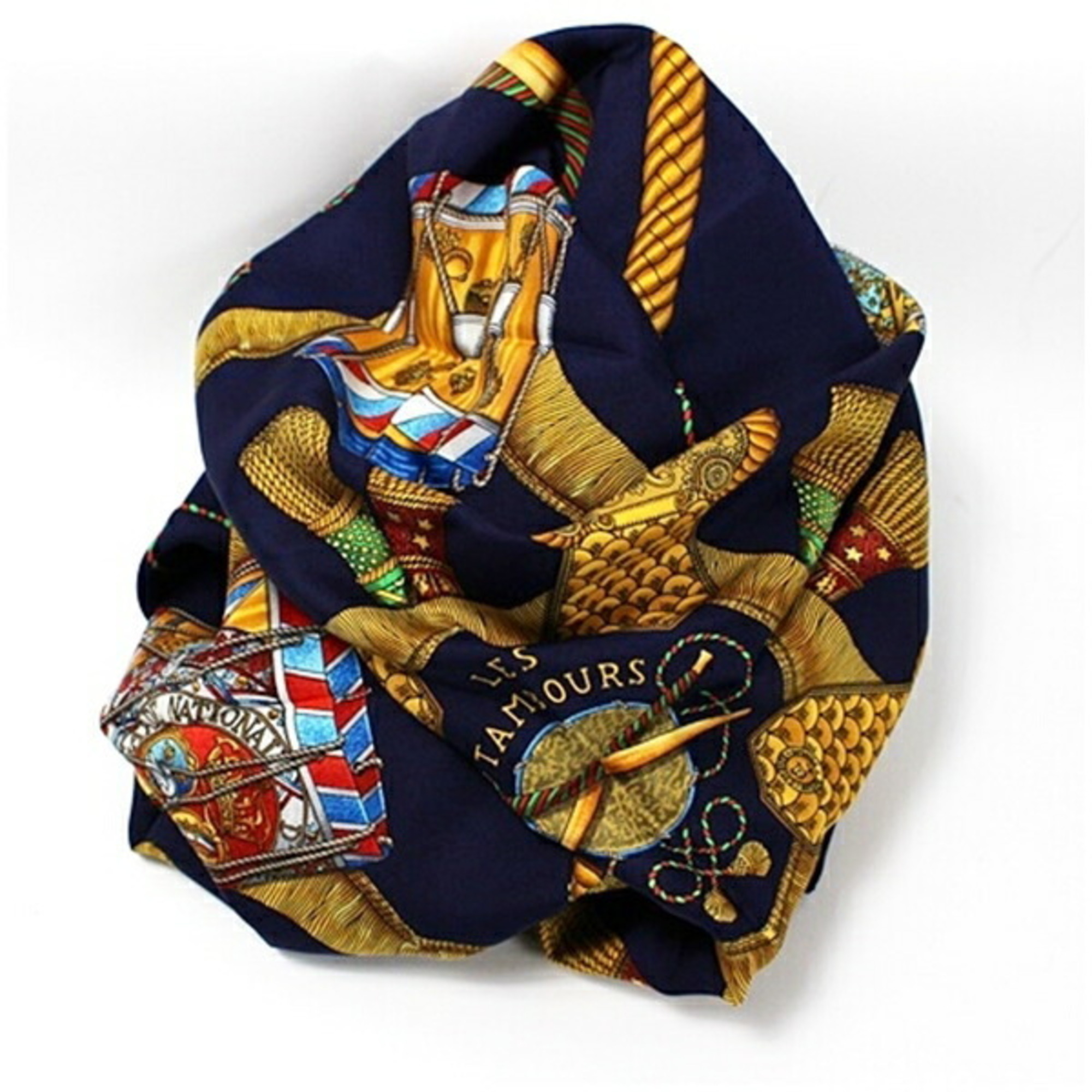 Hermes Carre 90 Scarf Muffler "LES TAMBOURS" Tambour Drum Navy Women's