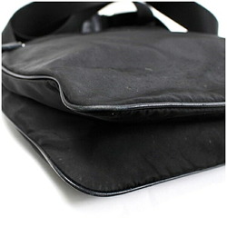 Prada Shoulder Bag Nylon x Leather Triangle Plate Black PRADA Women's Men's Unisex