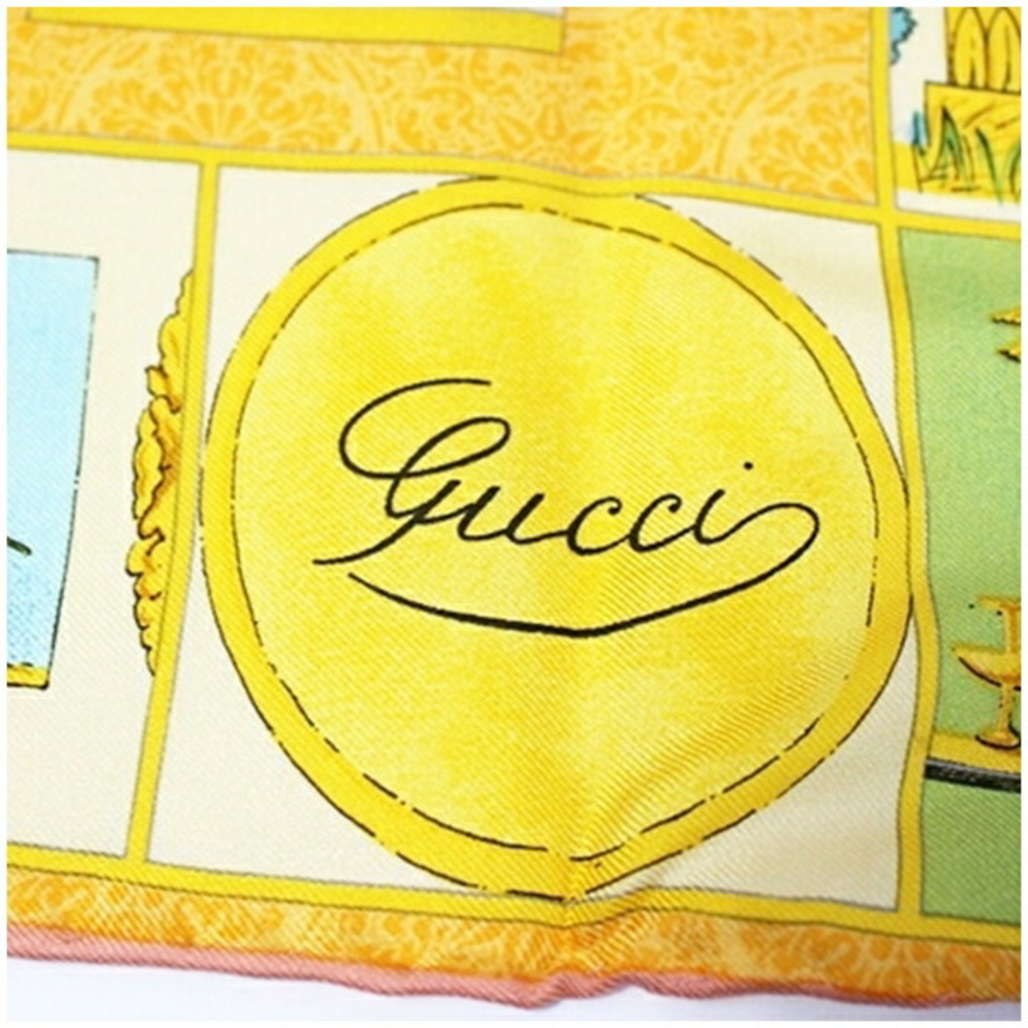 Gucci Silk Scarf Muffler Orange Cup Pattern Angel GUCCI Women's