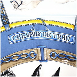 Hermes Silk Scarf Muffler Carre 90 "CHEVAUX DE TRAIT" Draft Horse Blue Women's