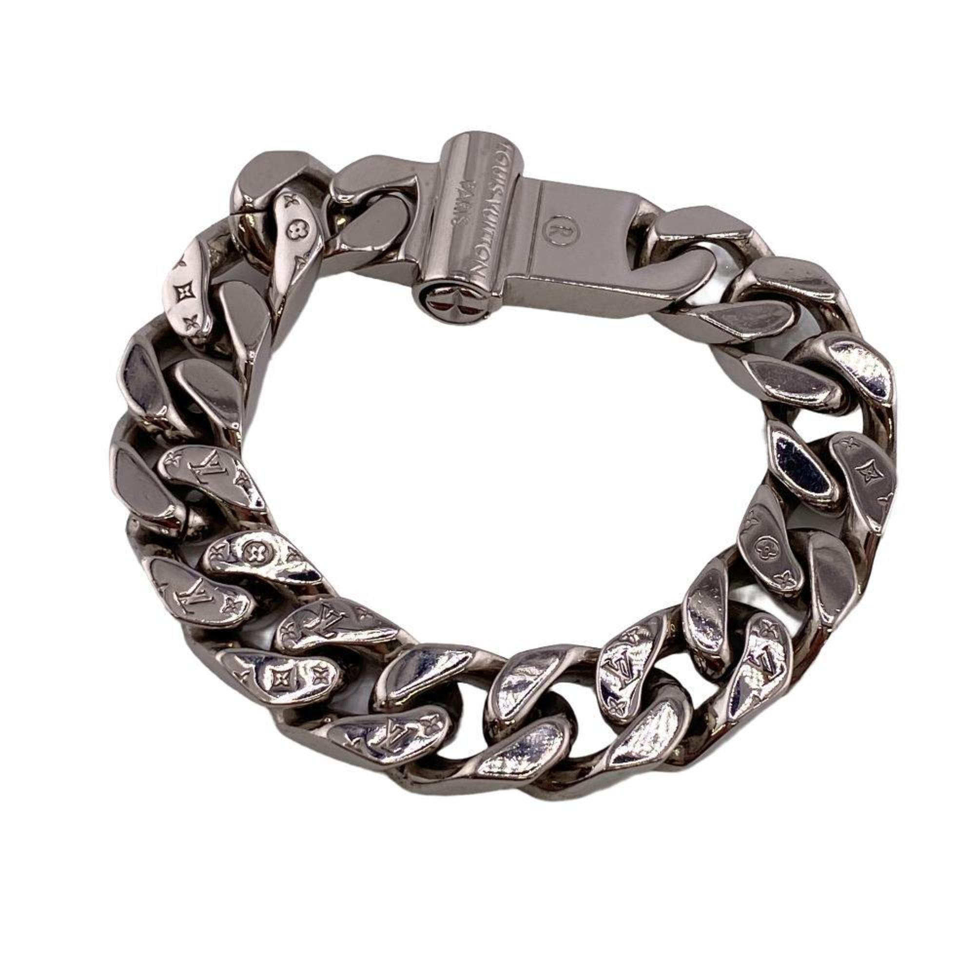 LOUIS VUITTON M68273 Brass Metal LV Chain Links M Bracelet Silver Unisex Z0006212