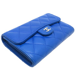 Chanel Matelasse Medium Wallet Women's Tri-fold AP0232 Caviar Skin Blue