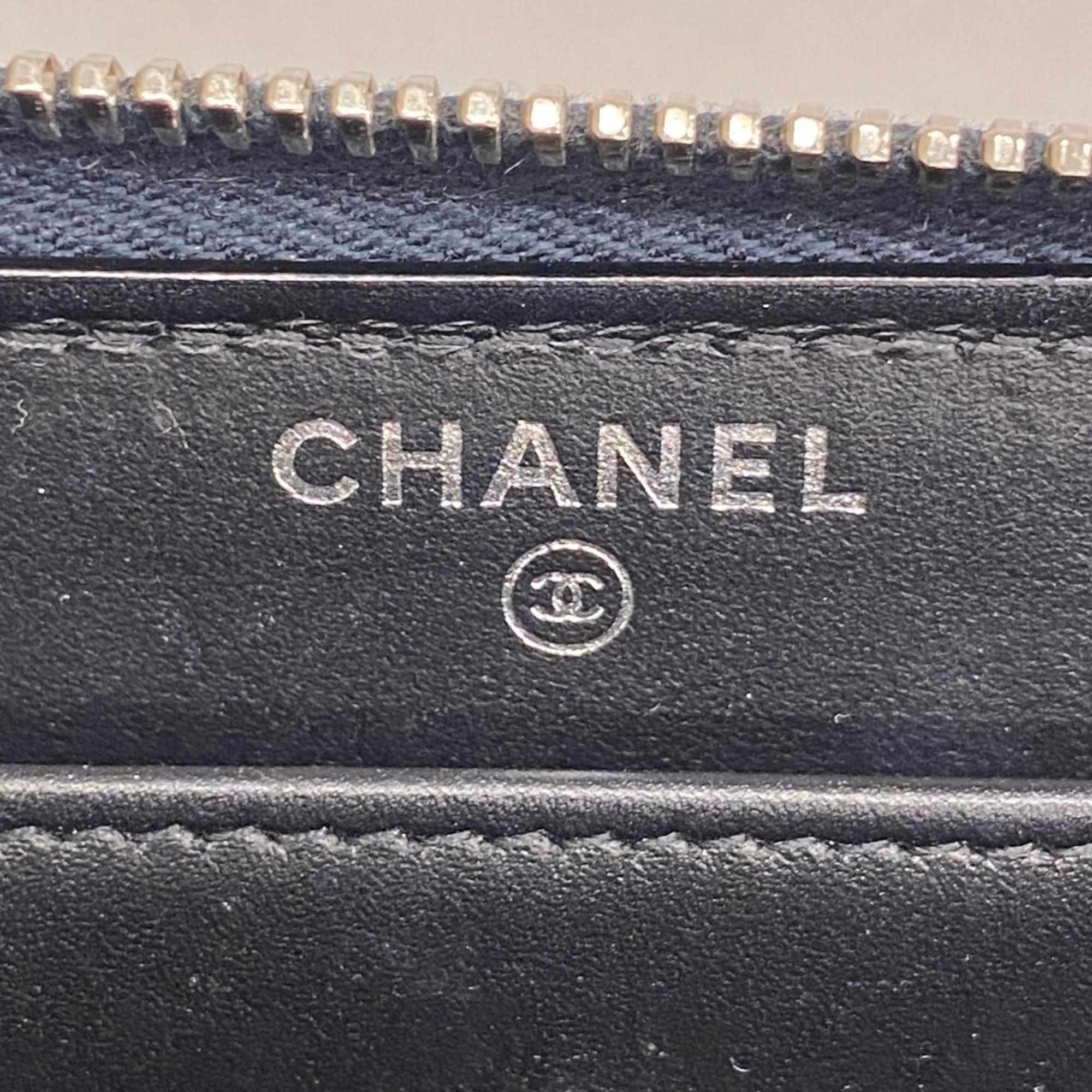 Chanel Long Wallet Leather Black Women's