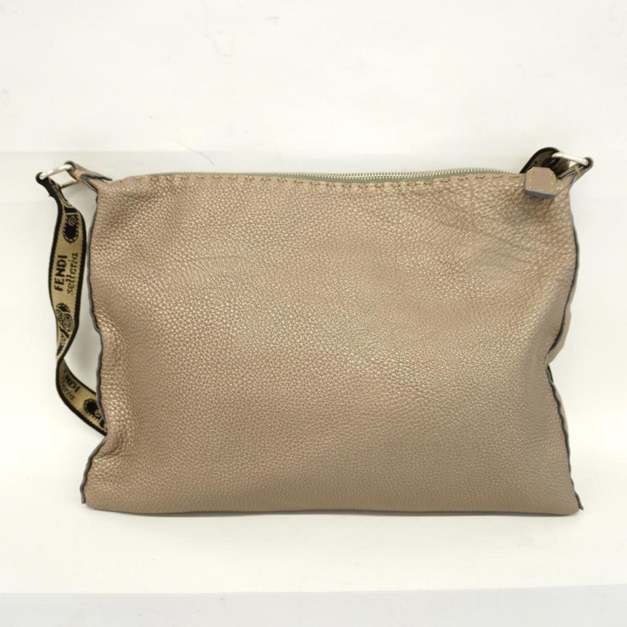 Fendi Shoulder Bag Selleria Leather Greige Women's