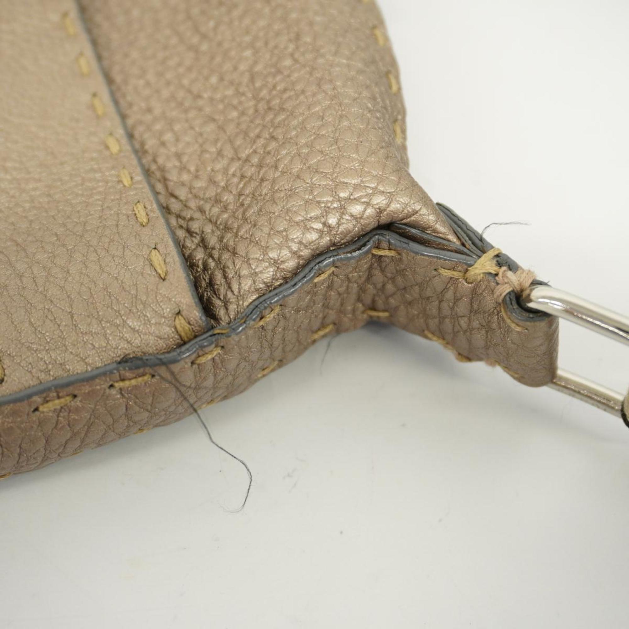 Fendi Shoulder Bag Selleria Leather Greige Women's