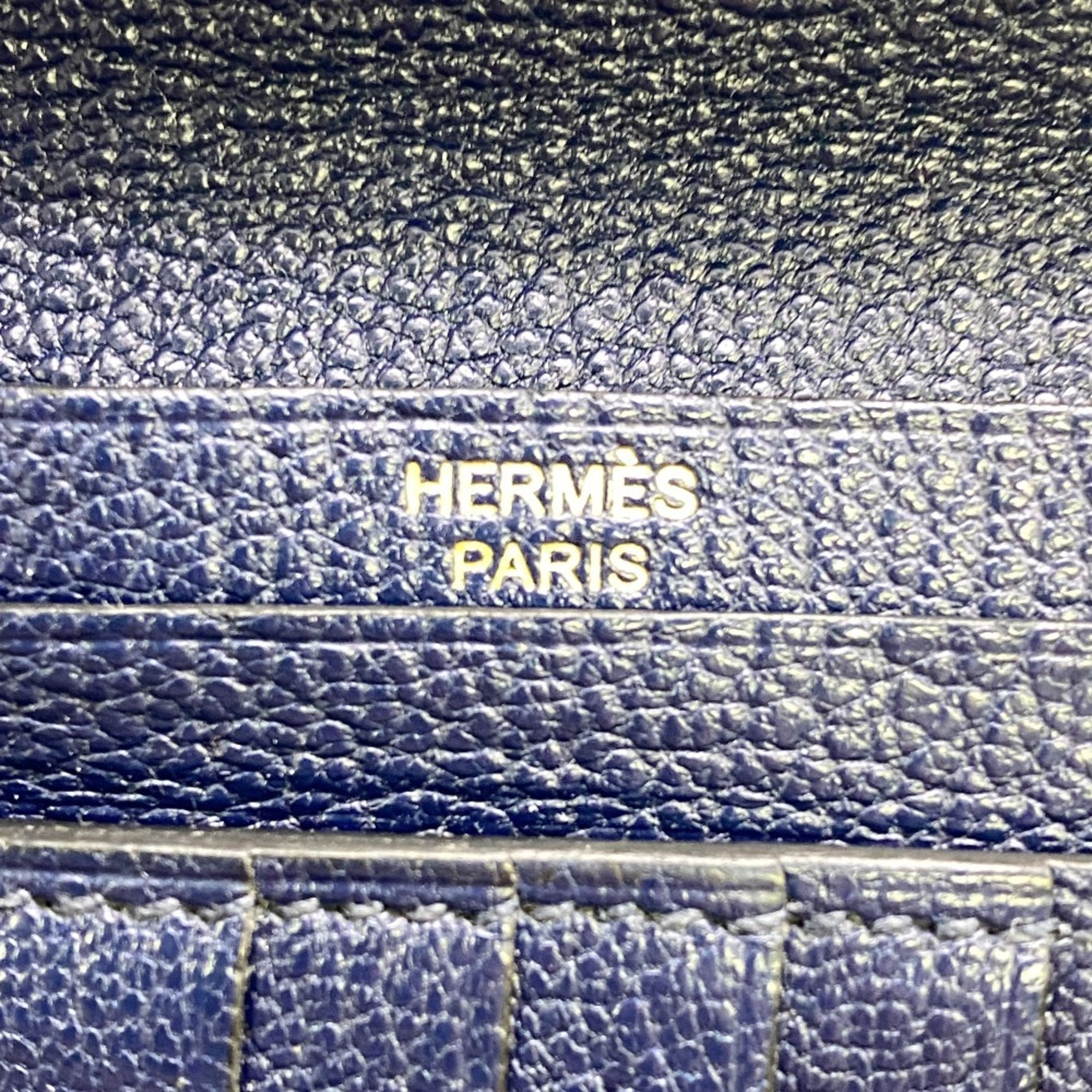 HERMES Bearn Compact Bi-fold Wallet Navy Women's Z0006126