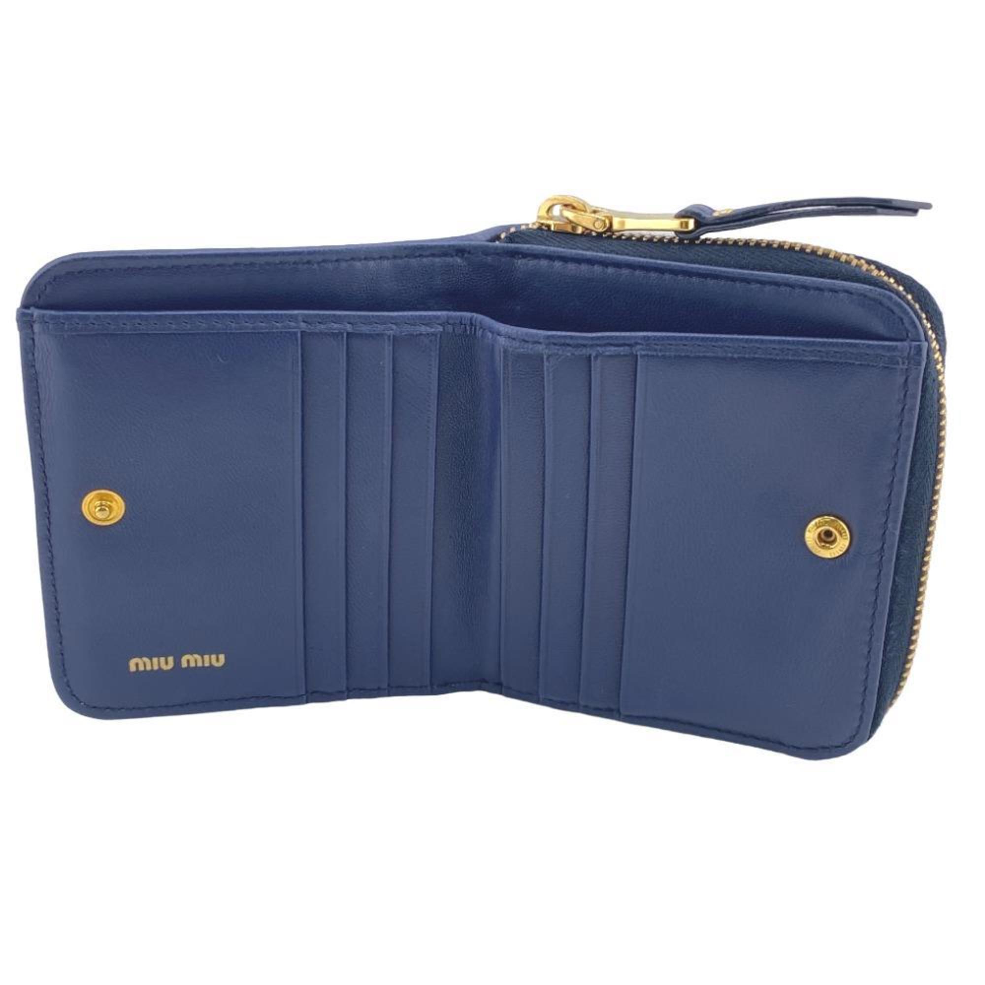 Miu Miu MIUMIU 5ML522 Nappa Compact Wallet Round Bi-fold Blue Women's Z0006128