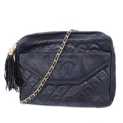 Chanel Shoulder Bag with Matelasse Bag, Lambskin, Black, Women's