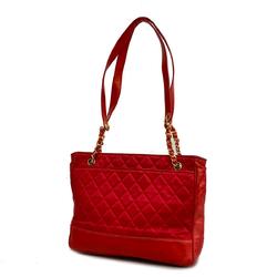 Chanel Shoulder Bag Matelasse Chain Lambskin Nylon Red Women's