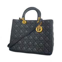 Christian Dior Handbag Cannage Lady Leather Black Women's