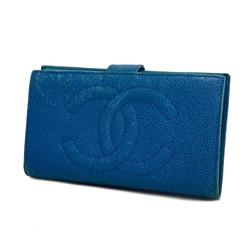 Chanel Long Wallet Caviar Skin Blue Women's