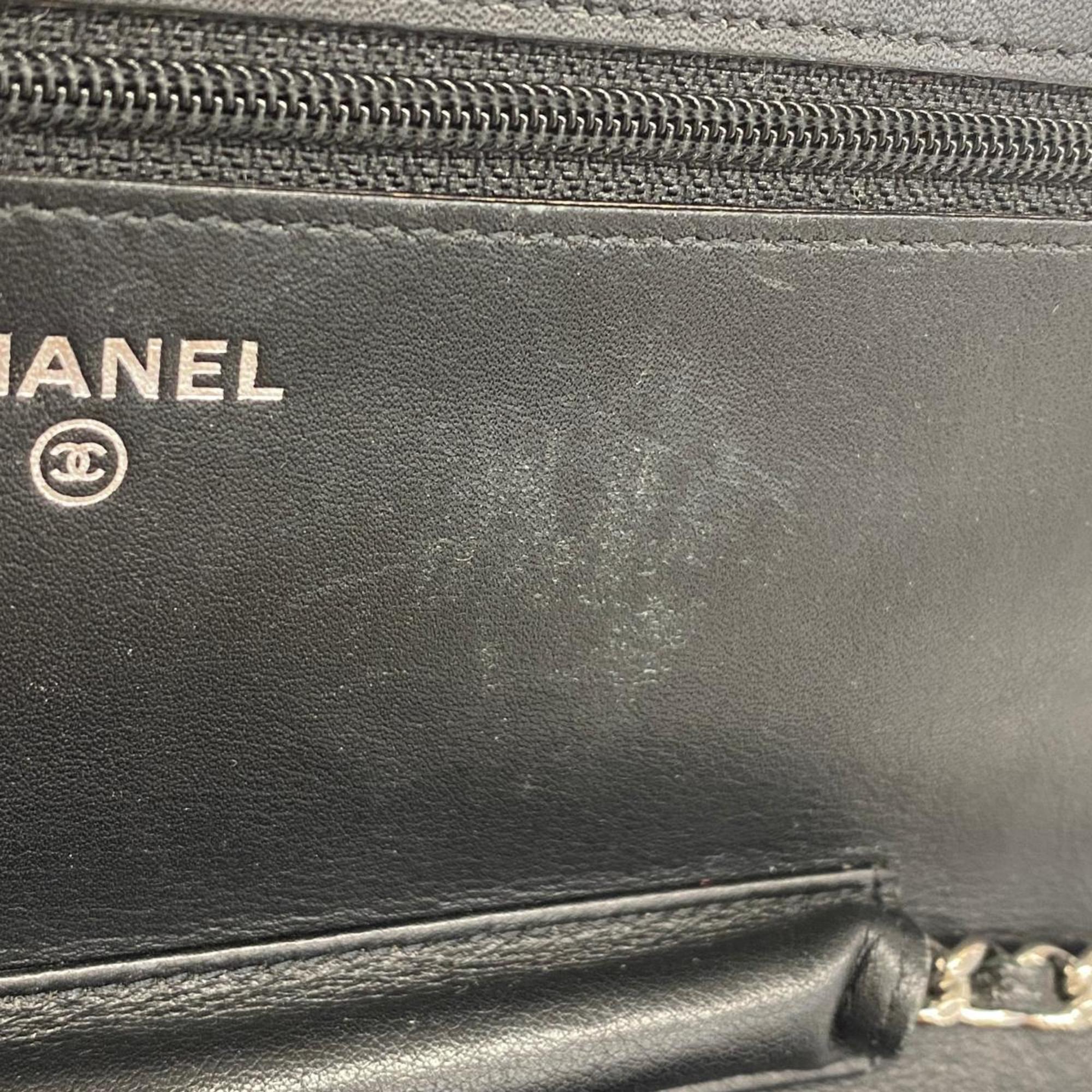 Chanel Shoulder Wallet Chain Caviar Skin Black Women's