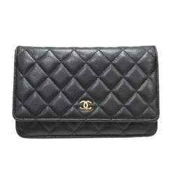 CHANEL Chanel Matelasse Chain Wallet Shoulder Bag Black Caviar Skin Women's Men's