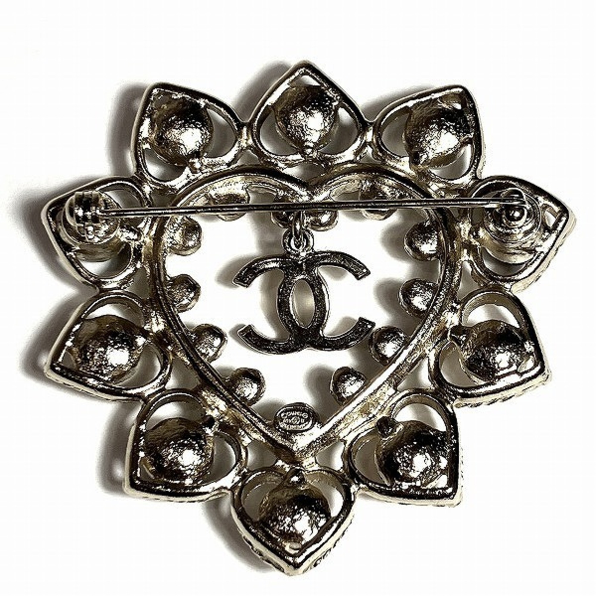 CHANEL Coco Mark Heart Stone Brooch A19B Accessories Brooches Women's