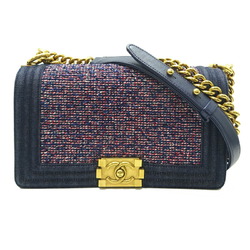 Chanel Boy 25 Chain Shoulder Women's Bag A67086 Denim Navy