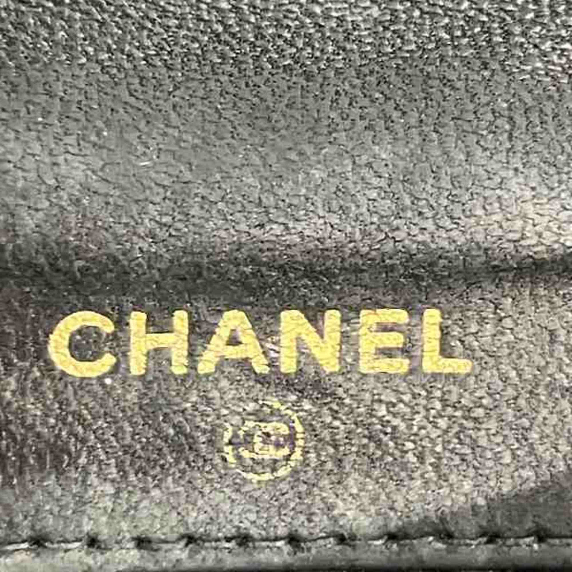 CHANEL Coco Mark Black Caviar Skin Double Bi-fold Wallet for Women