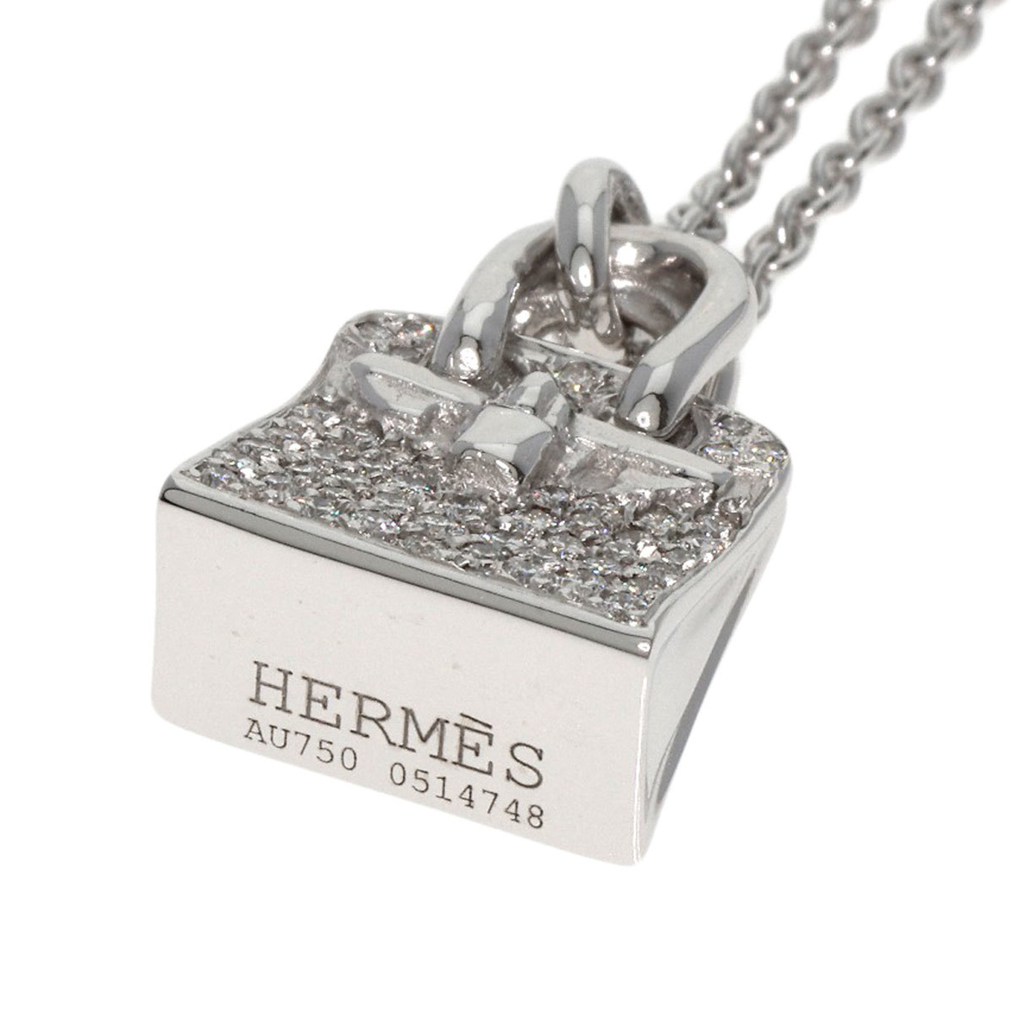 Hermes Amulet Birkin Diamond Necklace K18 White Gold Women's HERMES