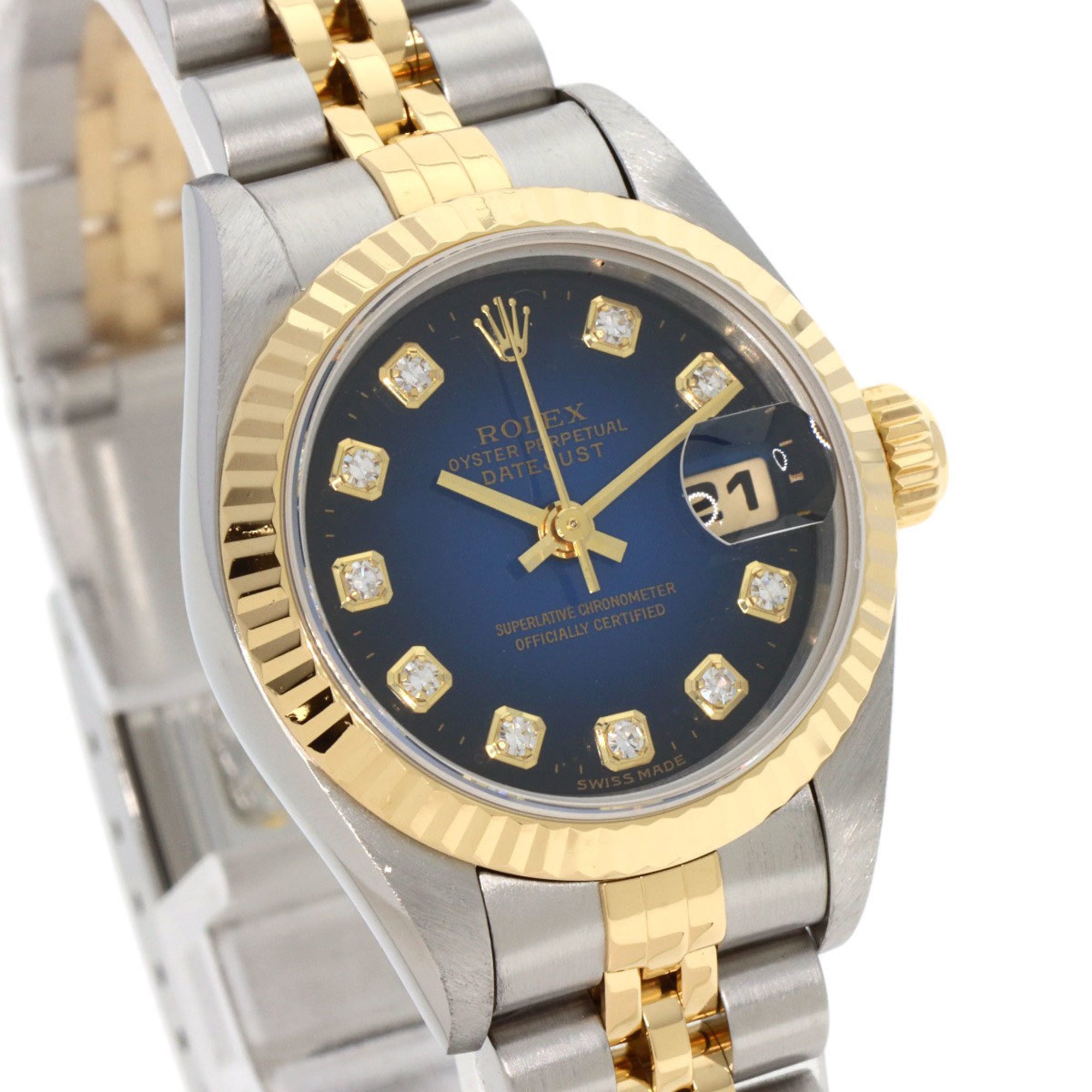 Rolex 69173G Datejust 10P Diamond Blue Gradient Watch Stainless Steel/SSxK18YG Ladies ROLEX