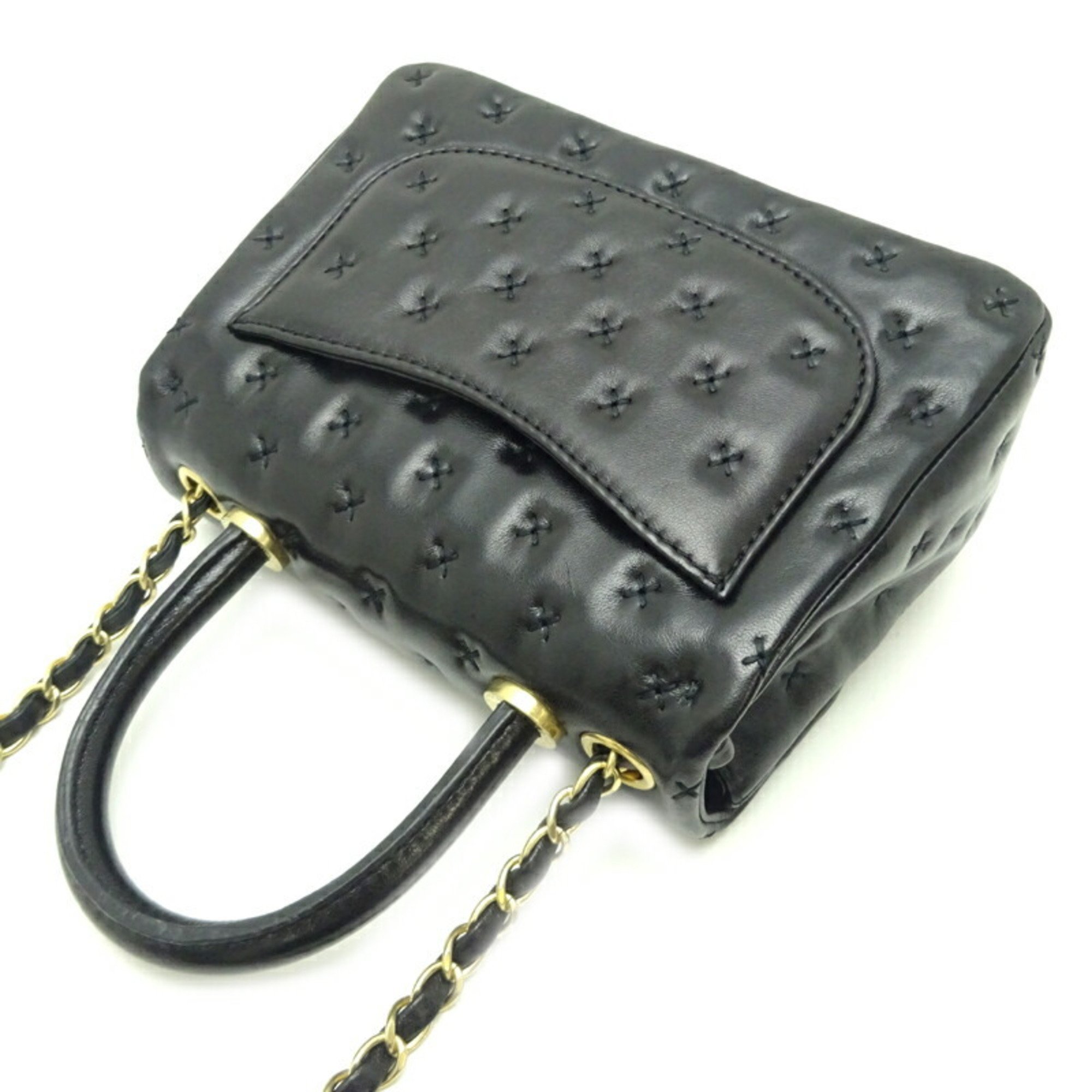 Chanel 2-Way Bag Women's Handbag A98724 Lambskin Black