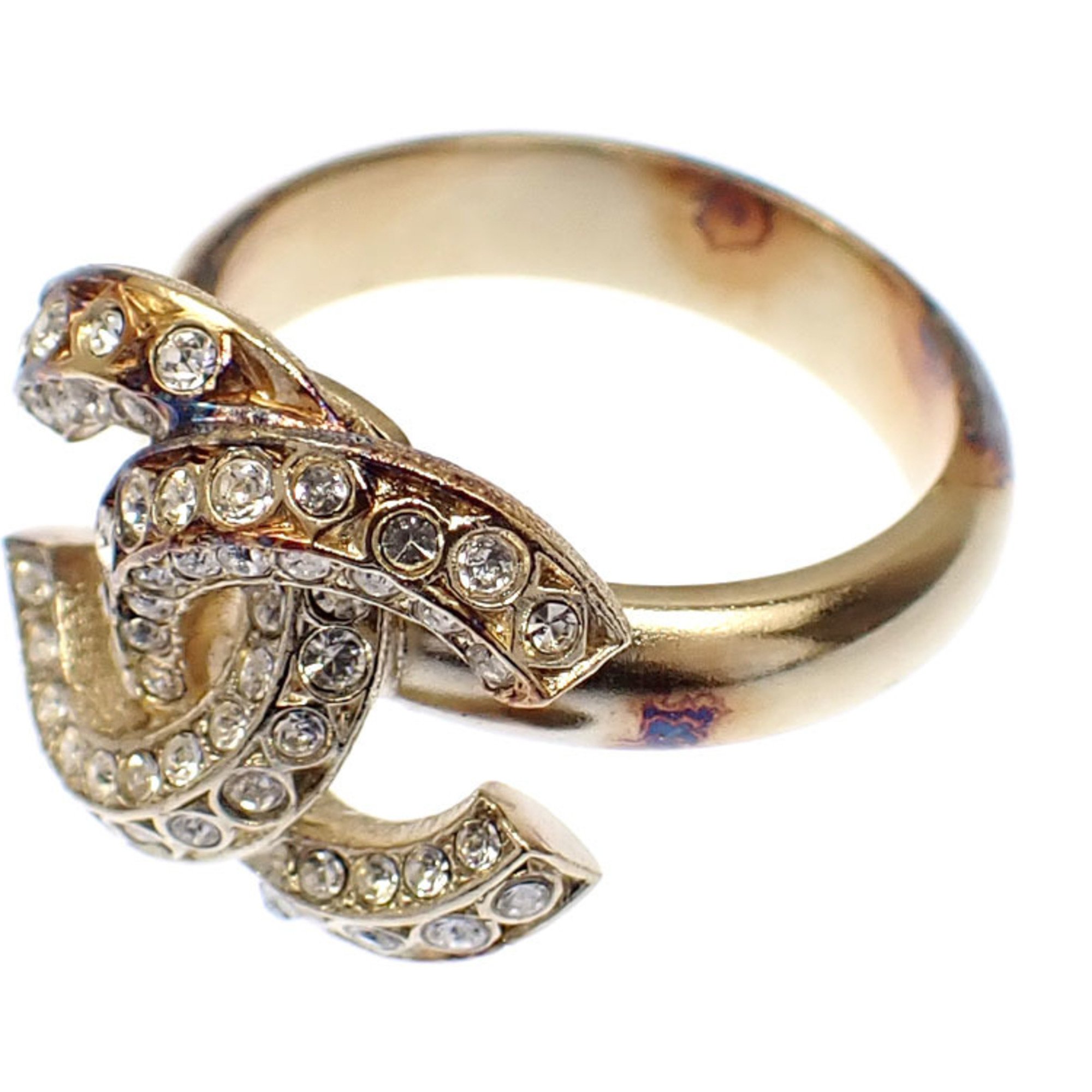 Chanel Coco Mark Ring for Women, Rhinestone, GP, Size 12, A2231152