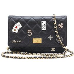 Chanel 2.55 Embroidered Studs Matelasse Chain Wallet Women's Shoulder Bag A80441 Calfskin Black