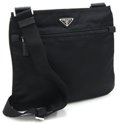 Prada Shoulder Bag 2VH563 Black Nylon Leather No Gusset Crossbody Women Men PRADA