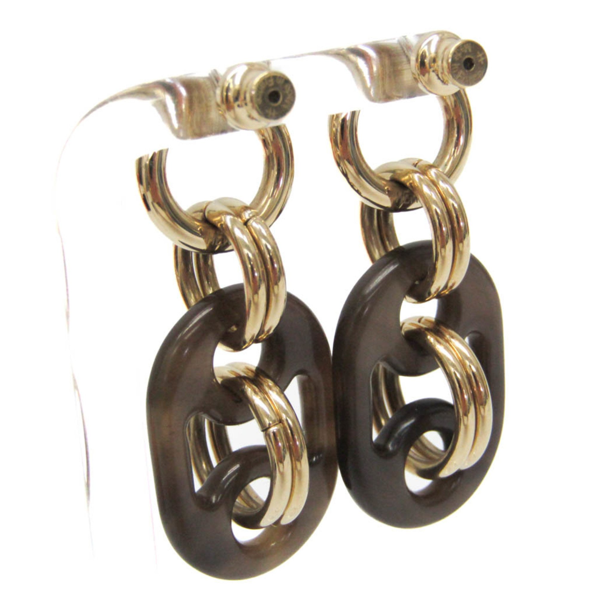 Hermes Eurydice PM Buffalo Horn,Metal Stud Earrings Brown,Gold,Gray