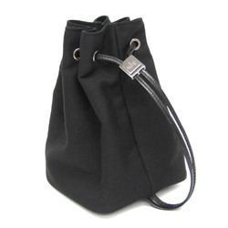 Gucci Drawstring Bag 039 0973 002123 Women's Leather,Nylon Canvas Pouch Black