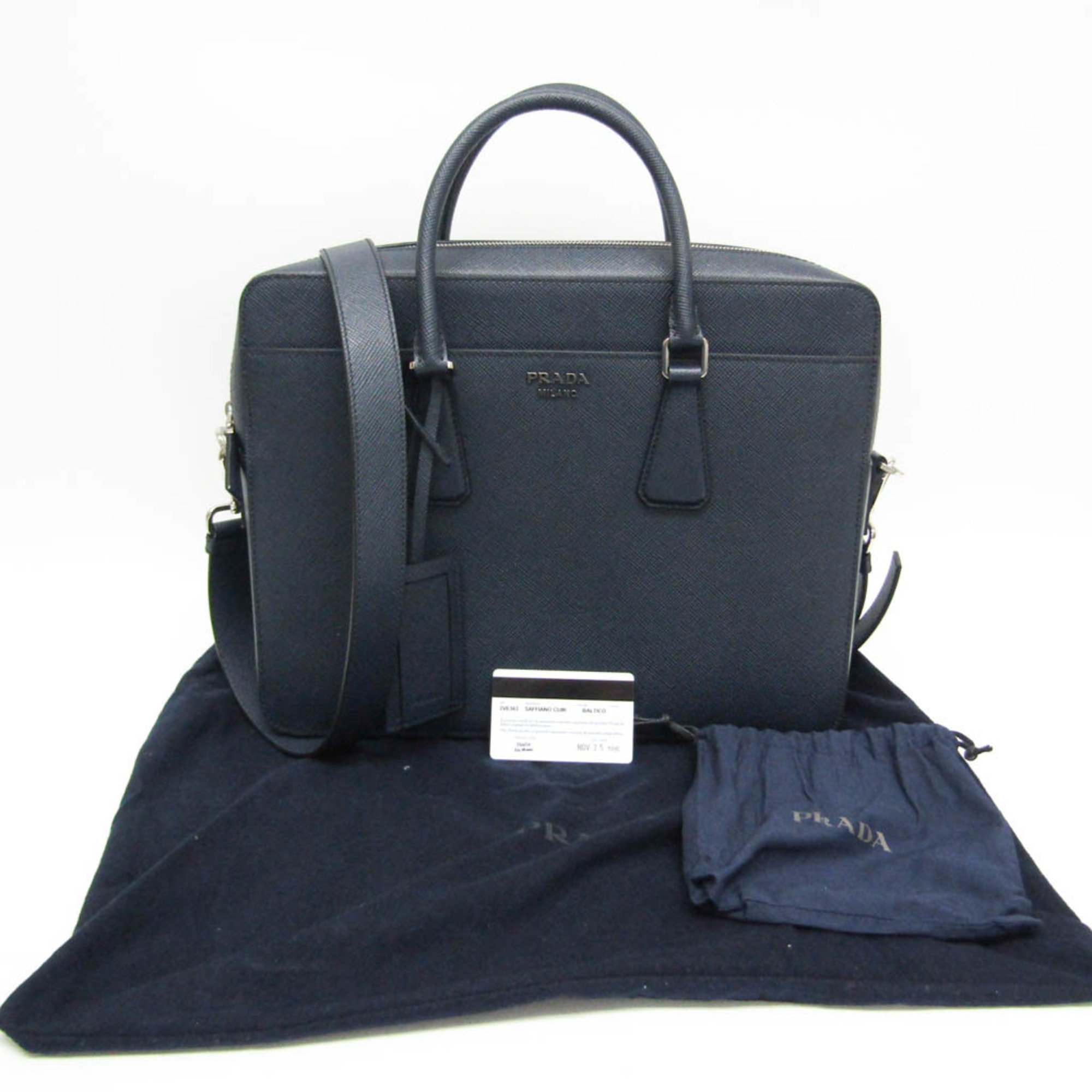 Prada 2VE363 Men's Saffiano Cuir Briefcase,Shoulder Bag Navy