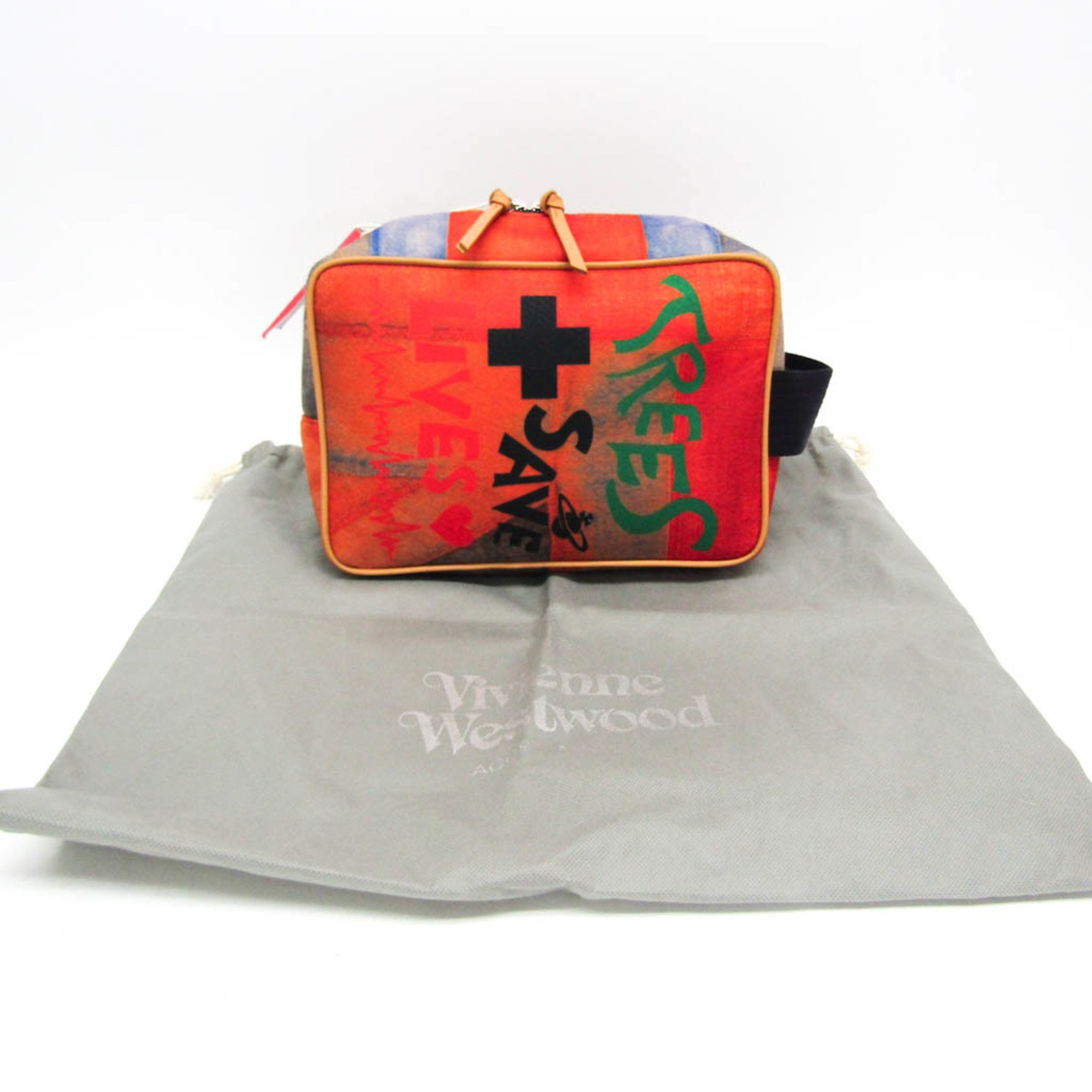 Vivienne Westwood TREES SAVE LIVES Women,Men Felt,Leather Clutch Bag Multi-color,Orange