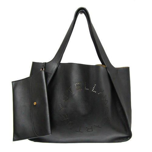 Stella McCartney Logo 502793 W9923 Women's Faux Leather Tote Bag Black