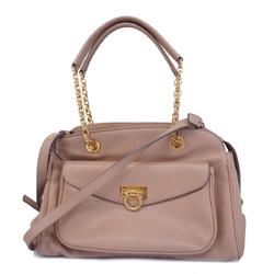 Salvatore Ferragamo Handbag Gancini Leather Pink Beige Women's