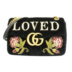 Gucci Shoulder Bag GG Marmont 443496 Velour Black Women's