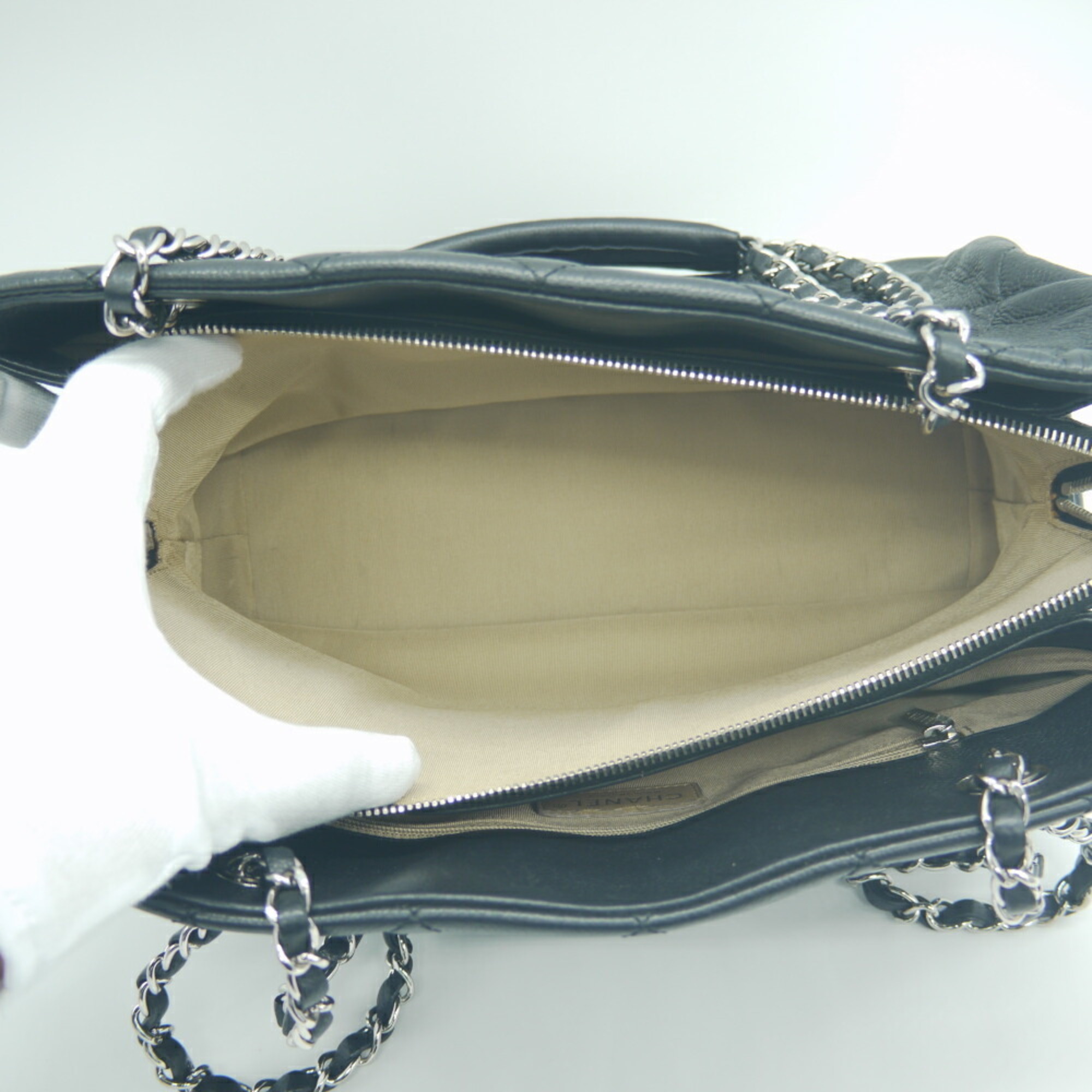 CHANEL Coco Mark Matelasse Chain Shoulder Tote Bag Soft Caviar Skin A66871
