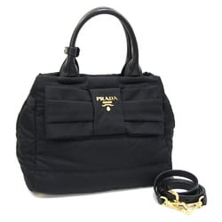 Prada Handbag 1BG005 Black Nylon Leather Shoulder Bag Ribbon Women's PRADA