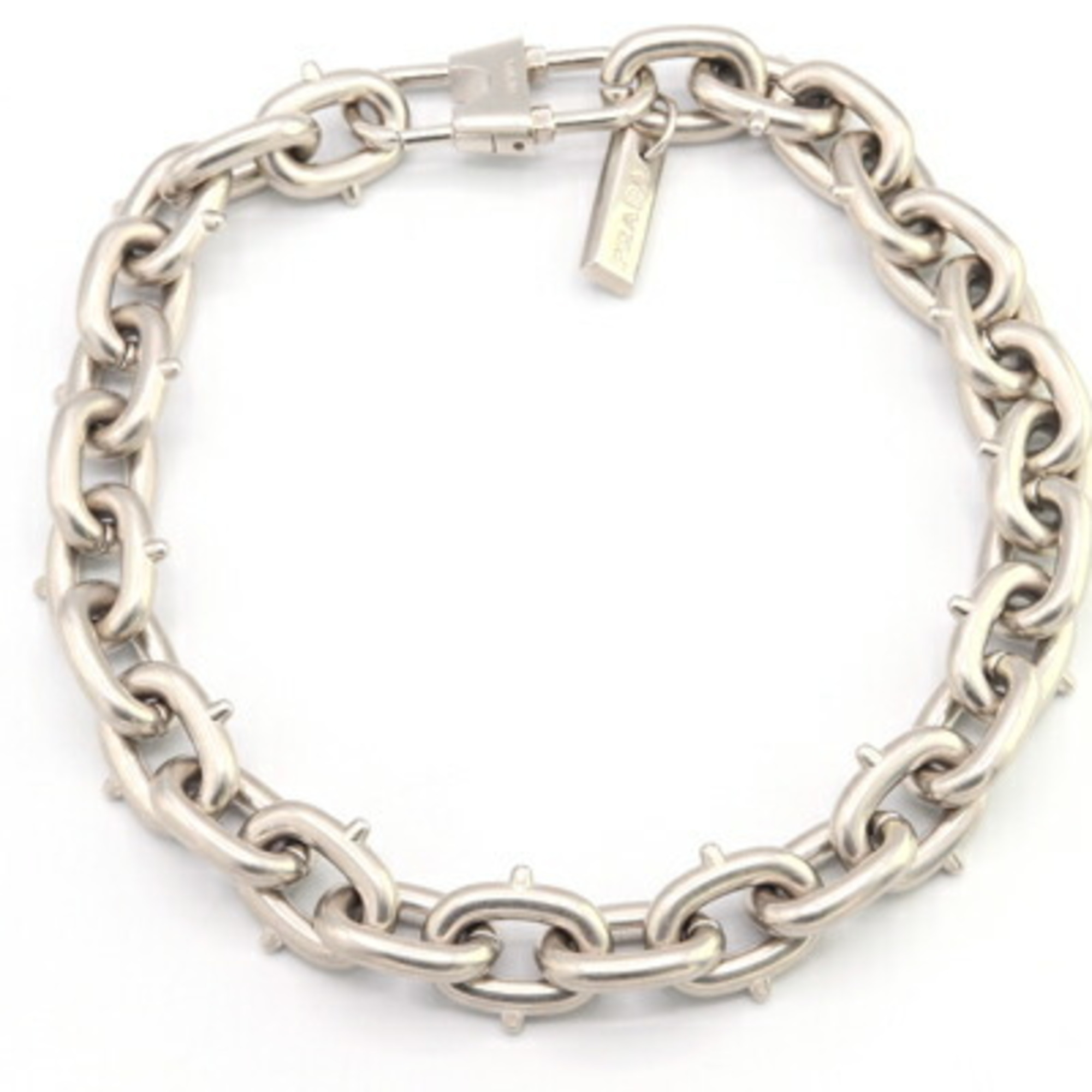 Prada Necklace 1JC576 Matte Silver Metal Pendant Chain Choker PRADA