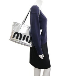 Miu Miu Miu Tote Bag 5BG147 Silver Black Sequin Leather Shopper Women's MIUMIU