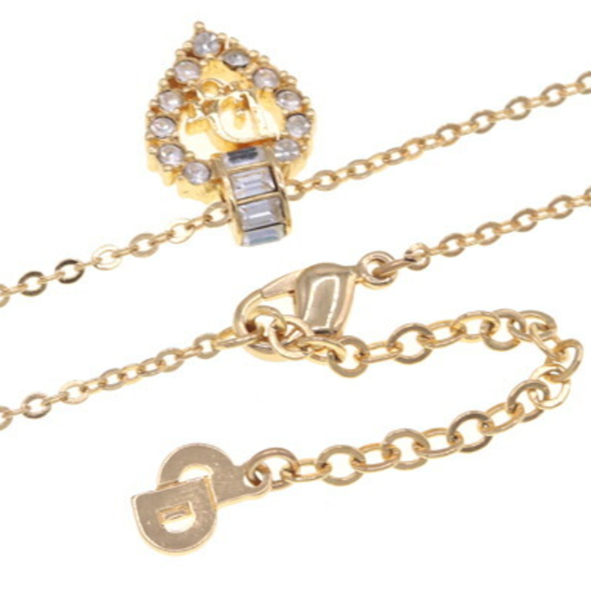Christian Dior Dior Necklace Gold Metal Heart Stone Women's Christian