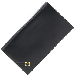 Hermes Bi-fold Wallet Black Box Calf Long H Men's Old Classic HERMES