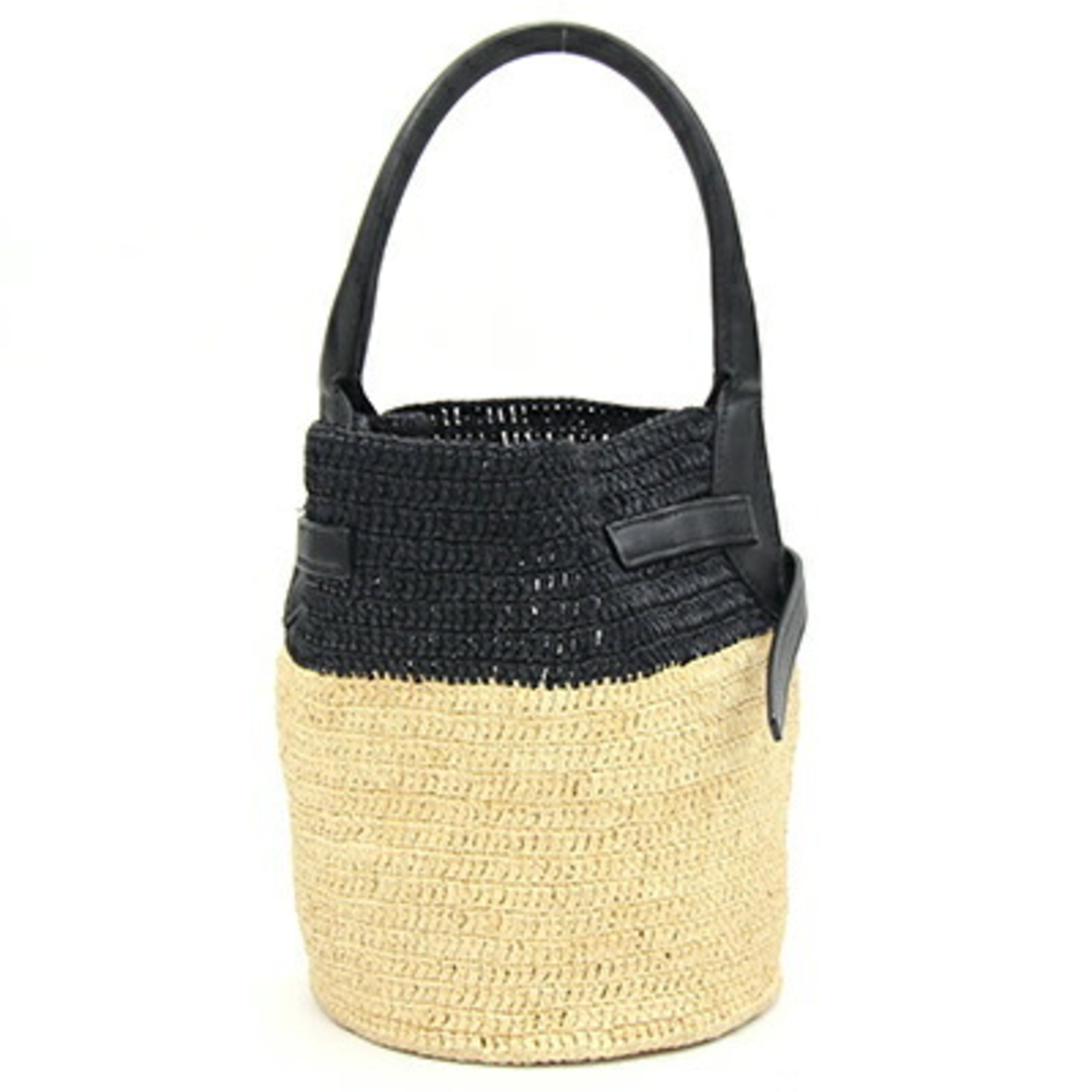 Celine Handbag Big Bag Nano Bucket 187242 Black Beige Raffia Leather Shoulder Basket Women's CELINE