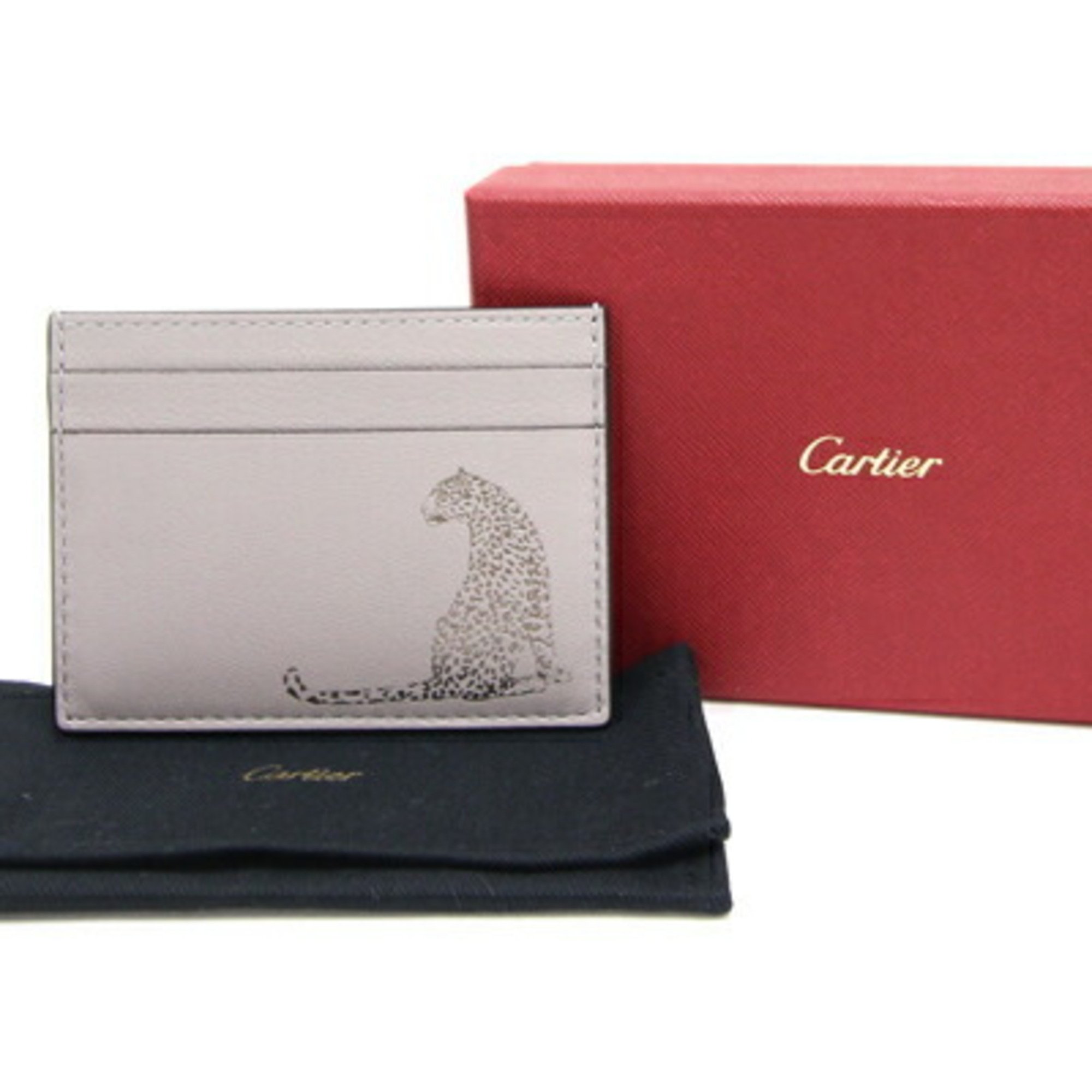 Cartier Card Case Panther Grey Leather Leopard Business Holder Men's Women's