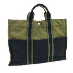 Hermes Handbag Foult Tote MM Olive Navy Cotton Canvas Men's Women's Bag Green HERMES