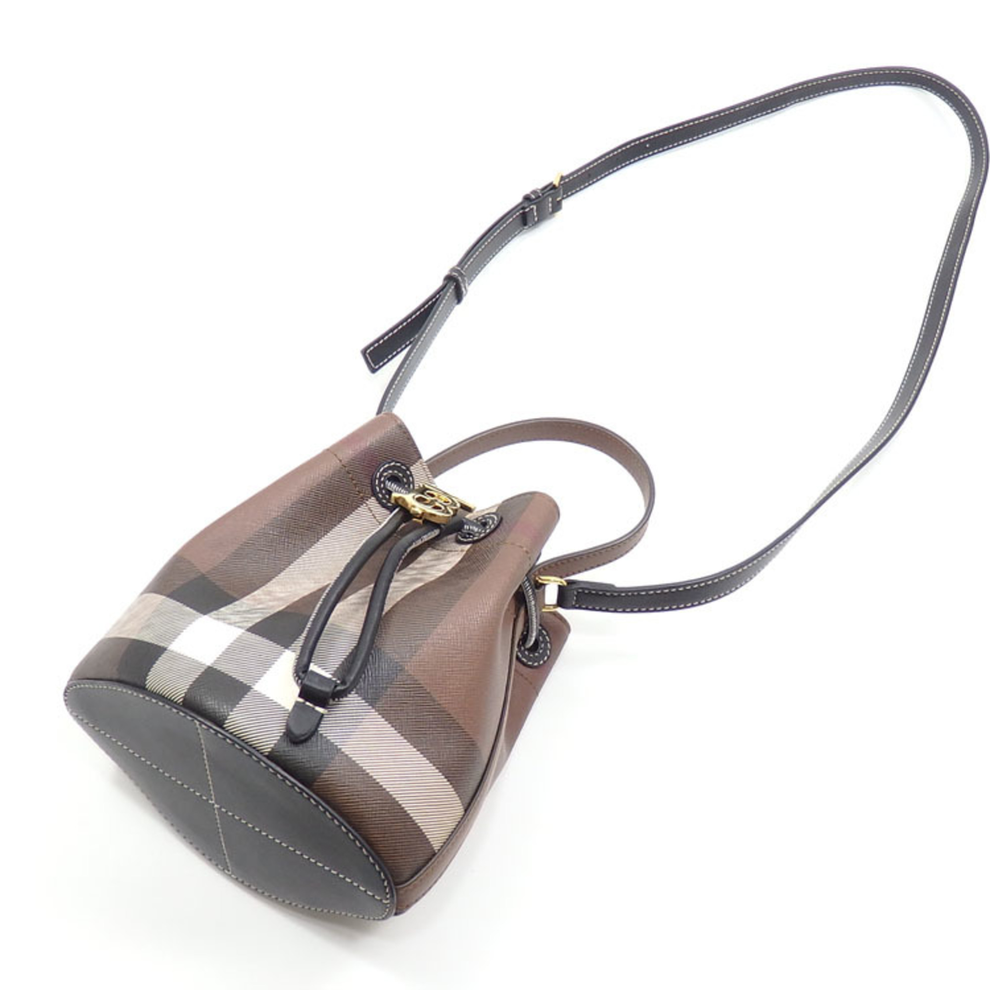 Burberry Handbag TB Bucket Bag Women's Dark Birch Brown PVC Leather 80662131 Shoulder Check Pattern A6047098