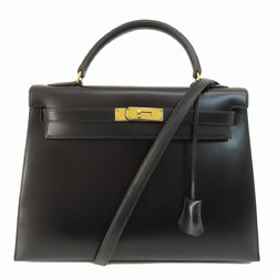 Hermes Kelly 32 Outer Stitching Black Handbag Box Calf Leather Women's HERMES